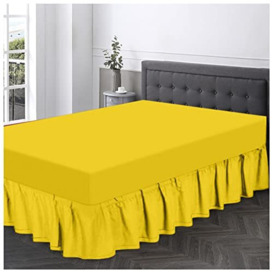 Non Iron Valance Sheet Double- Polycotton Fabric Frilly Bedding Sheets-Hotel Quality Elasticated Bed Skirt- Lemon