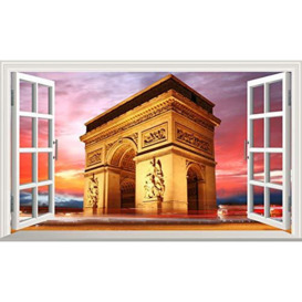 Paris Arc de Triomphe 3D V002 Magic Window Wall Sticker Self Adhesive Poster Wall Art Size 1000mm Wide x 600mm deep (Large)