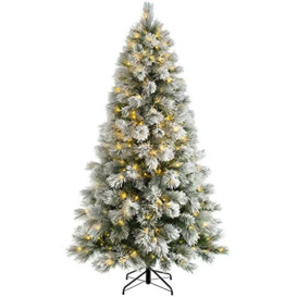 WeRChristmas Pre-lit Snow Drift Flocked Pine Needle Christmas Tree, Multi-Function LED Lights, Warm White, 6 feet/1.8 m