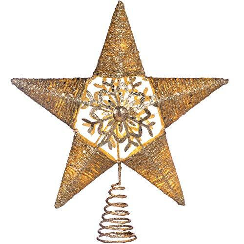 WeRChristmas Pre-lit Snowflake Sprinky Christmas Tree Top Star LED Lights, Gold, 31cm