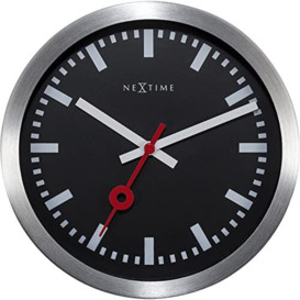 NexTime Wall Table Clock-Diameter 19 cm – Aluminum – Black – 'Station Stripe, 17 x 0.02 cm
