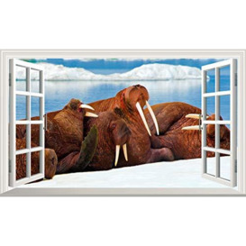 Walrus 3D Magic Window V104 Wall Sticker Self Adhesive Poster Wall Art Size 1000mm Wide x 600mm deep (Large)