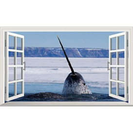 Narwhal Narwhale 3D Magic Window V103 Wall Sticker Self Adhesive Poster Wall Art Size 1000mm Wide x 600mm deep (Large)