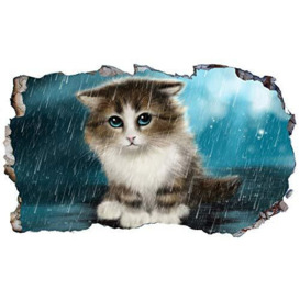 Cat Kitten Cats Kittens 3D V103 Magic Window Wall Sticker Self Adhesive Poster Wall Art Size 1000mm Wide x 600mm deep (Large)