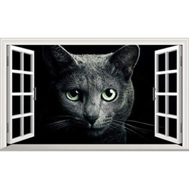 Cat Kitten Cats Kittens 3D V110 Magic Window Wall Sticker Self Adhesive Poster Wall Art Size 1000mm Wide x 600mm deep (Large)