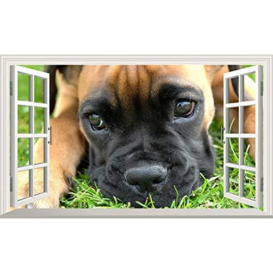 Boxer Puppy Dog 3D V102 Magic Window Wall Sticker Self Adhesive Poster Wall Art Size 1000mm Wide x 600mm deep (Large)