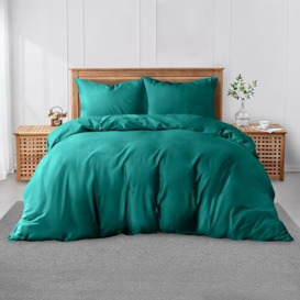 GC GAVENO CAVAILIA Plain Dyed Duvet Covers with Pillowcase - Polycotton Lightweight Bedding Quilt Covers - Comfortable & Soft Comforter Cover - Deep Teal, Single (135x200cm)