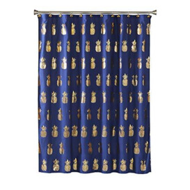 "SKL HOME by Saturday Knight Ltd. Gilded Pineapple Fabric Shower Curtain, Navy/Gold, 72""X72"""