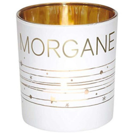 Draeger Paris Morgane Name Tealight Holder in White and Gold Glass Height 8 x Length 7.5 cm
