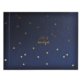Exacompta - Ref 60452E - Life is Beautfiul Screwbound Photo Album - 370 x 290mm in Size, 40 Black Card Pages, Holds Up To 160 Photos - Navy Coloured Cover