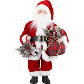 AGM Christmas Santa Ornaments, 17inch Standing Christmas Santa Clause Statue with Gifts Carry On, Christmas Table Top Figurine Indoor Decorations