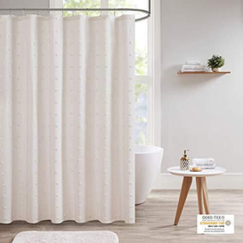 "Urban Habitat Brooklyn Cotton Fabric Shower Curtain Jacquard Pom Machine Washable Shabby Chic Modern Home Bathroom Décor Bathtub Privacy Screen, 70"" x 72"", Ivory"