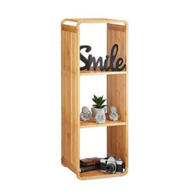Relaxdays Bamboo Shelf, Rounded Slim Bathroom Rack with Tiers, Square, Natural, HWD: 96x33x33 cm
