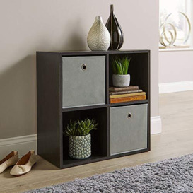 Home Source Storage 4 Shelf Bookcase Wooden Display Cabinet Organiser Unit Furniture, Wood, Black, 4 Cube
