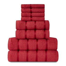 GC GAVENO CAVAILIA Super Soft Towel Bale Set - 8 Piece Egyptian Cotton Towels - Quick Dry Highly Absorbent Bathroom Towel Red - (4 Face Towel + 2 Hand Towel + 2 Bath Towel)