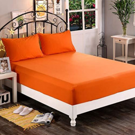 Premium Hotel Quality 1-Piece Fitted Sheet, Luxury & Softest 1500 Thread Count Egyptian Quality Bedding Fitted Sheet Deep Pocket up to 16 inch, Wrinkle and Fade Resistant, Queen, Orange