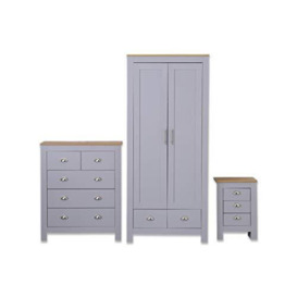 Furnituremaxi Country Style 3-Piece Wardrobe Set Bedroom Furniture Chest of Drawers Bedside Table, Grey