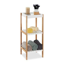 Relaxdays Bathroom Shelf with 3 Shelves Free-Standing Standing Shelving Unobstructed Bamboo MDF without Drilling Height 72 x 30 x 29 cm Natural/White
