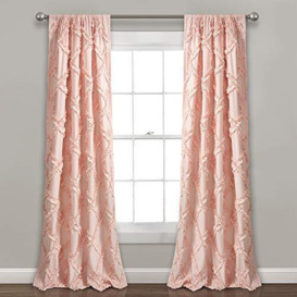 Lush Decor, Blush Ruffle Diamond Curtains Textured Window Panel Set for Living, Dining Room, Bedroom (Pair), 84” x 54