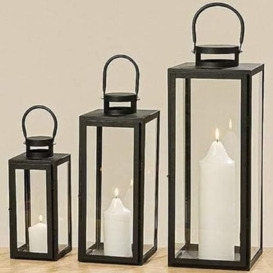 Boltze Arana 1007341 Lantern Set (Black, 3 Pieces, Without Candles, Decoration for Home, Indoor, Candle Holder)