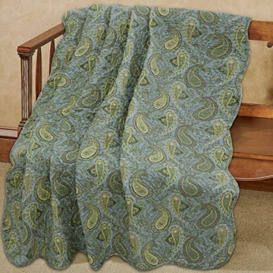 "Cozy Line Home Fashions Green Paisley Reversible 100% Cotton Quilted Throw Blanket 60"" x 50"" Machine Washable and Dryable(Green Paisley)"