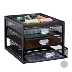 Relaxdays 3 Drawers for A4 Documents Organiser Desk Filing System Black