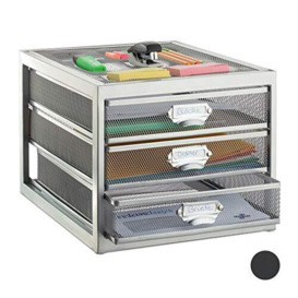 Relaxdays 3 Drawer Storage Box for DIN A4 Documents Organiser for Desk Filing Tray Silver