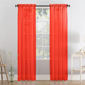 "Megachest a pair of 3+7cm slot top sheer lucy voile curtain with tie backs 31 colors 10 sizes (28 colors) (red, 56"" wideX90 drop(W142cmXH228.5cm))"