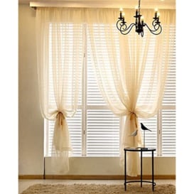 "Megachest a pair of 3+7cm slot top sheer lucy voile curtain with tie backs 31 colors 10 sizes (champagne, 56"" wideX90 drop(W142cmXH228.5cm))"