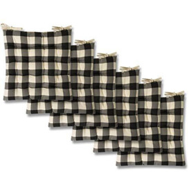 Sweet Home Collection Chair Cushion Seat Pads Indoor/Outdoor Printed Tufted Design Soft and Comfortable Covers for Dining Rooms Patio with Ties for Non Slip, 6 Pack, Buffalo Check Black 6 Pack