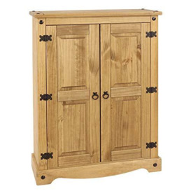 Home Source Corona Storage Cupboard Solid Pine 2 Door Mexican Wood Cabinet Internal Shelves