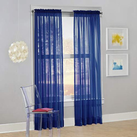 "Megachest a pair of 3+7cm slot top sheer lucy voile curtain with tie backs 31 colors 10 sizes (navy, 56"" wideX81 drop(W142cmXH206cm))"