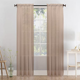 "Megachest a pair of 3+7cm slot top sheer lucy voile curtain with tie backs 31 colors 10 sizes (taupe, 56"" wideX81 drop(W142cmXH206cm))"