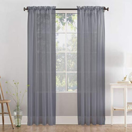 "Megachest a pair of 3+7cm slot top sheer lucy voile curtain with tie backs 31 colors 10 sizes (dark silver, 56"" wideX81 drop(W142cmXH206cm))"