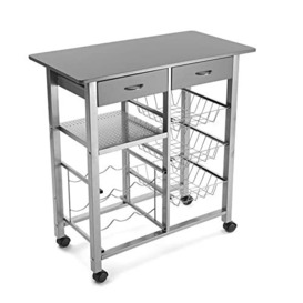 Versa Leicester Kitchen trolley with wheels, drawers and bottle rack, Greengrocer with pantry and organizers, Kitchen storage, Measurements (H x L x W) 82 x 40 x 76 cm, Wood and Metal, Colour Grey