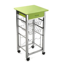 Versa Green Vegetable Kitchen Trolley and Wine Rack with Drawer and Baskets with 4 Wheels, Metal, PVC and MDF Wood, 40 x 40
