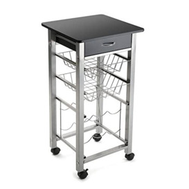 Versa Vegetable Kitchen Trolley and Wine Rack with Drawer and Baskets with 4 Wheels, Wood, Black/White, 82 x 40 x 40 cm