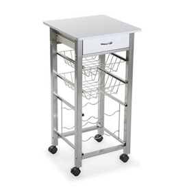 Versa Leicester Kitchen trolley with wheels, drawers and bottle rack, Greengrocer with pantry and organizers, Kitchen storage, Measurements (H x L x W) 82 x 40 x 40 cm, Wood and Metal, Colour White
