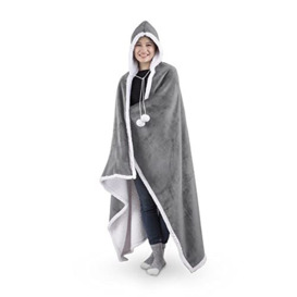 "Premium Wearable Hooded Blanket for Adult Women and Men 71""x51"" - Super Soft, Lightweight, Microplush, Cozy and Functional Throw Blanket (Silver)"