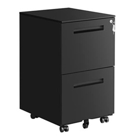 SONGMICS Mobile File Cabinet, with 2 Drawers, Lock, for Office Documents, Suspended Folders, Pre-Assembled, 39 x 45 x 69.5 cm (L x W x H), Matte Black OFC52BK