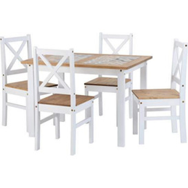 Seconique Salvador 1+4 Tile Top Dining Set in White/Distressed Waxed Pine