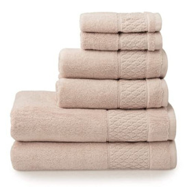Welhome Hudson Pink Towels - Set of 6 - Made of Organic Cotton - 2 Bath - 2 Hand - 2 Face - Soft & Plush - Quick Dry - Heavyweight - Super Absorbent - Sustainable Bathroom Towels - Soft Rose Pink