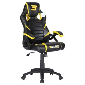 BraZen Puma PC Office Computer Desk Table Ergonomic Gaming Chair for Kids and Adults Height Adjustable PU Leather Padded Armrest Rocker Recline Wheels Castors British Brand - Black Yellow