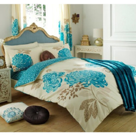 GC GAVENO CAVAILIA Premium Floral Duvet Cover Sets, Reversible Blossom Bedding Double Bed Set, Printed Quilt Covers, Cream/Teal