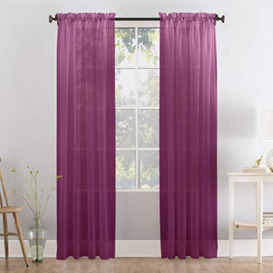 Megachest a pair of 3+7cm slot top sheer lucy voile curtain with tie backs 31 colors 10 sizes (W142cmXH228.5cm)… (eggplant)