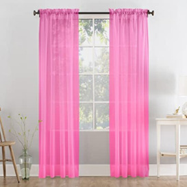 Megachest a pair of 3+7cm slot top sheer lucy voile curtain with tie backs 31 colors 10 sizes(W142cmXH228.5cm) (bubblegum pink)