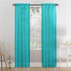 Megachest a pair of 3+7cm slot top sheer lucy voile curtain with tie backs 31 colors 10 sizes(W142cmXH228.5cm)… (teal blue)