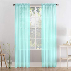 "Megachest a pair of 3+7cm slot top sheer lucy voile curtain with tie backs 31 colors 10 sizes(seaform green, 56"" wideX90 drop(W142cmXH228.5cm))"