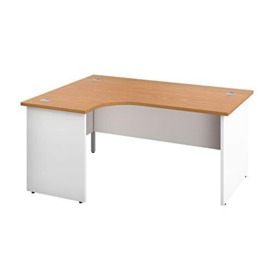 Office Hippo Professional Office Desk, Left Corner Desk, Strong & Reliable Panel Desk, Office Table With Integrated Cable Ports, PC Desk For Office & Home - Oak Top / White Legs