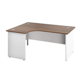Office Hippo Professional Office Desk, Left Corner Desk, Strong & Reliable Panel Desk, Office Table With Integrated Cable Ports, PC Desk For Office or Home - Dark Walnut Top / White Legs